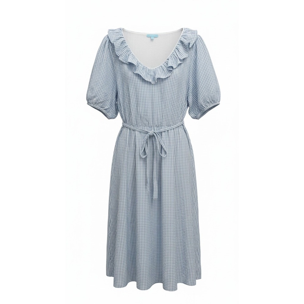 Draper James Gingham Dress Plus Sz 3X Blue Puff Sleeve Ruffle Cottage Romantic - Picture 3 of 16